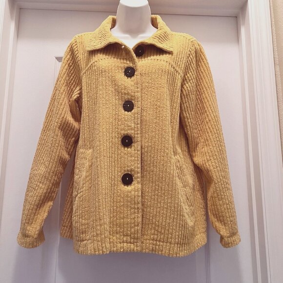 CMC By Color Me Cotton-Women's Yellow Mustard Small Corduroy Button Up Jacket - Picture 2 of 16
